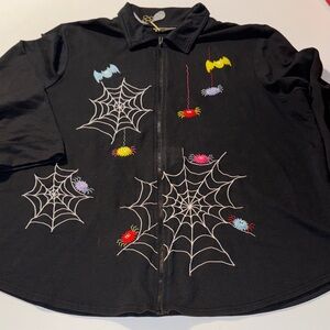 Onque Woman Black Zip Jacket w/Spiders and Bats perfect‎ for Halloween 🎃